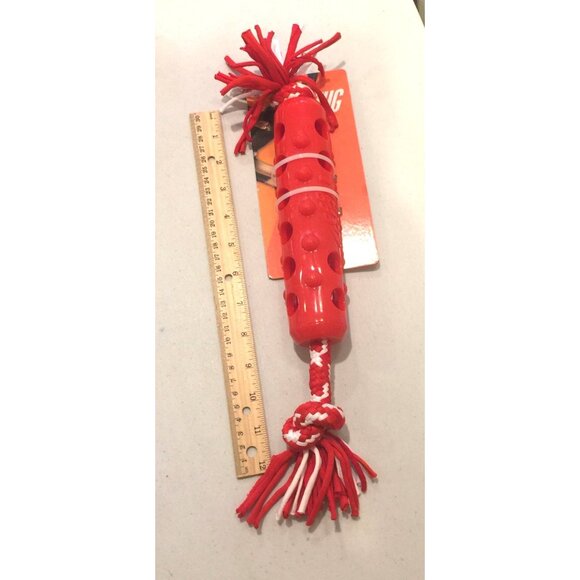Nerf Dog Holiday Red White Tug Dog Fetch Stick with Braided Rope Insert - Picture 4 of 4